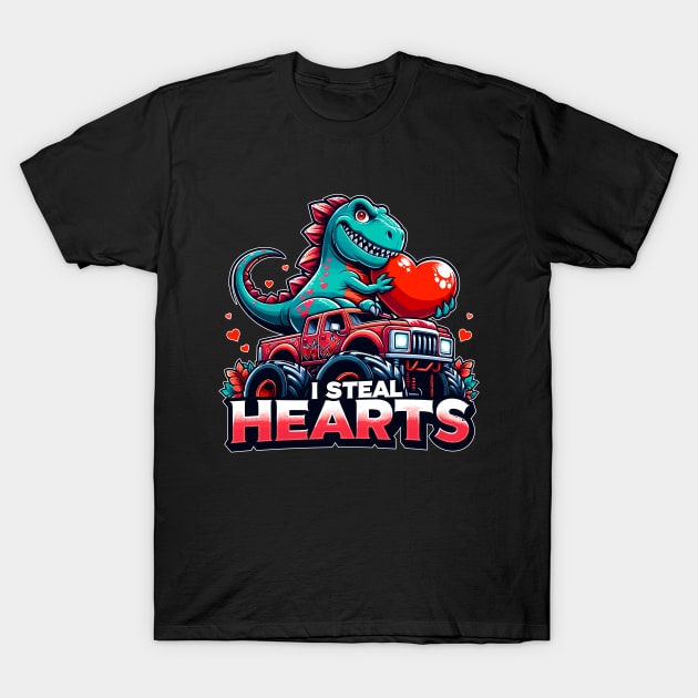 I Steal Hearts Valentines Day Dinosaur T-Shirt by sufian